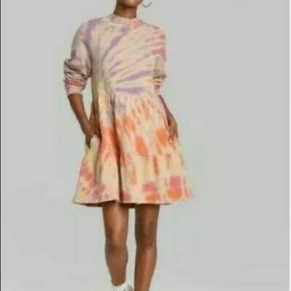 Mini Dress Swing Skirt Tiered Tie Dye Pastel - Picture 3 of 14